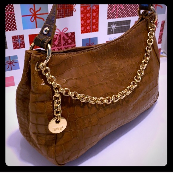 Perlina Croc Embossed Brown Leather Shoulder Bag - Picture 5 of 16